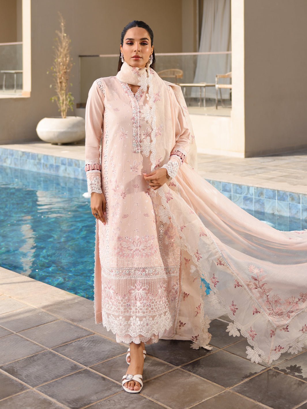 Faiza Faisal | Marine Luxury Lawn 25 | MARIA L Pink Short Shirt with Sharara