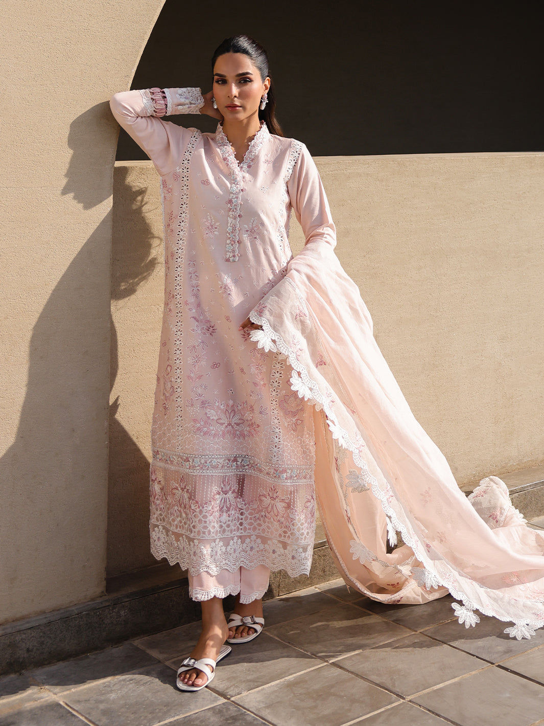 Faiza Faisal | Marine Luxury Lawn 25 | MARIA M Pink Short Shirt with Sharara