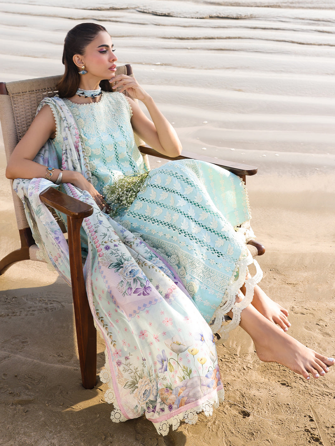 Faiza Faisal | Marine Luxury Lawn 25 | AINE L Light Ferozi Lawn