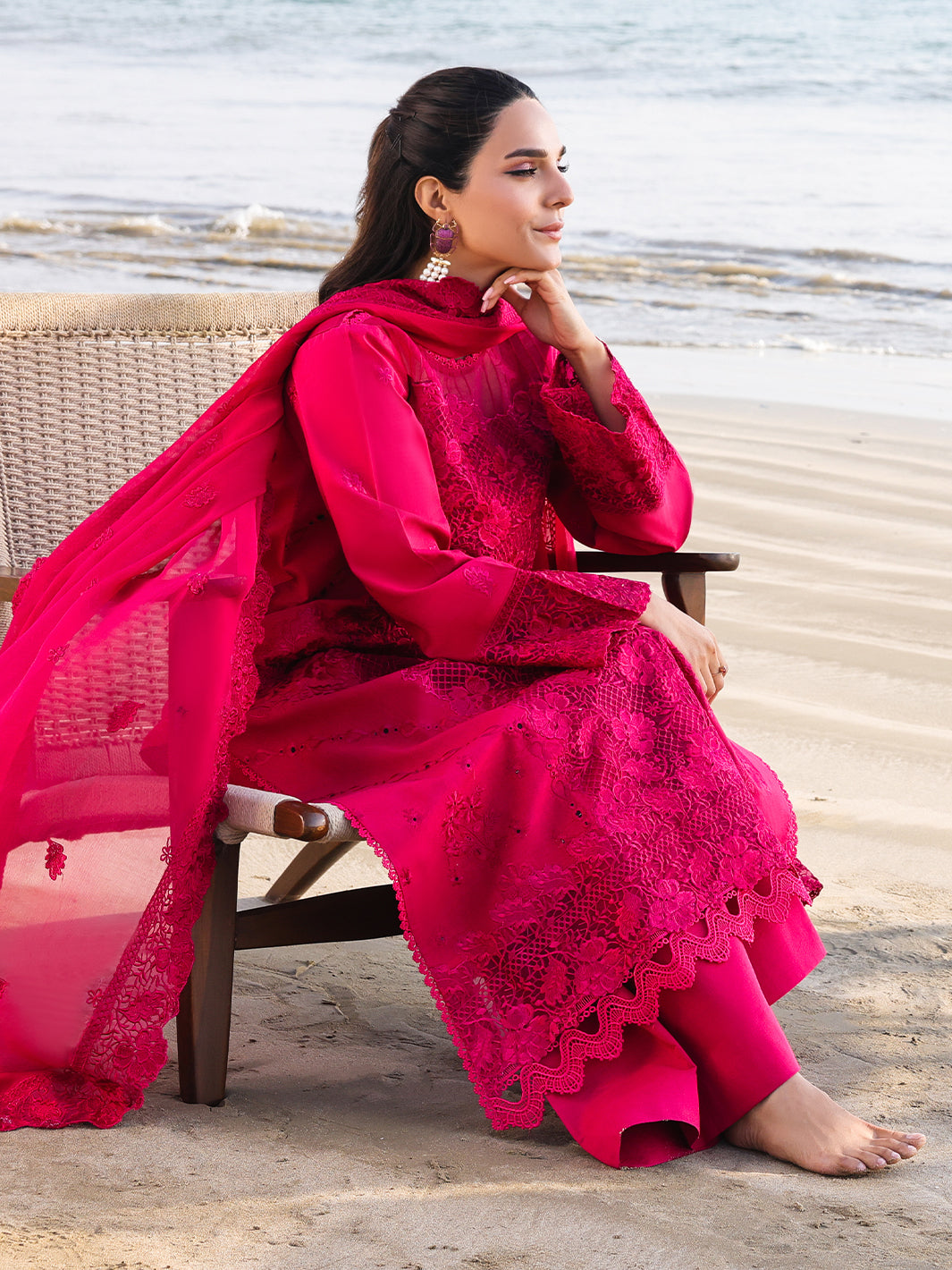 Faiza Faisal | Marine Luxury Lawn 25 | AROHA L Candy Pink Lawn