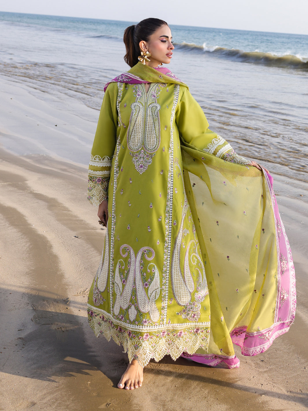 Faiza Faisal | Marine Luxury Lawn 25 | HINA XS Parrot Green Lawn