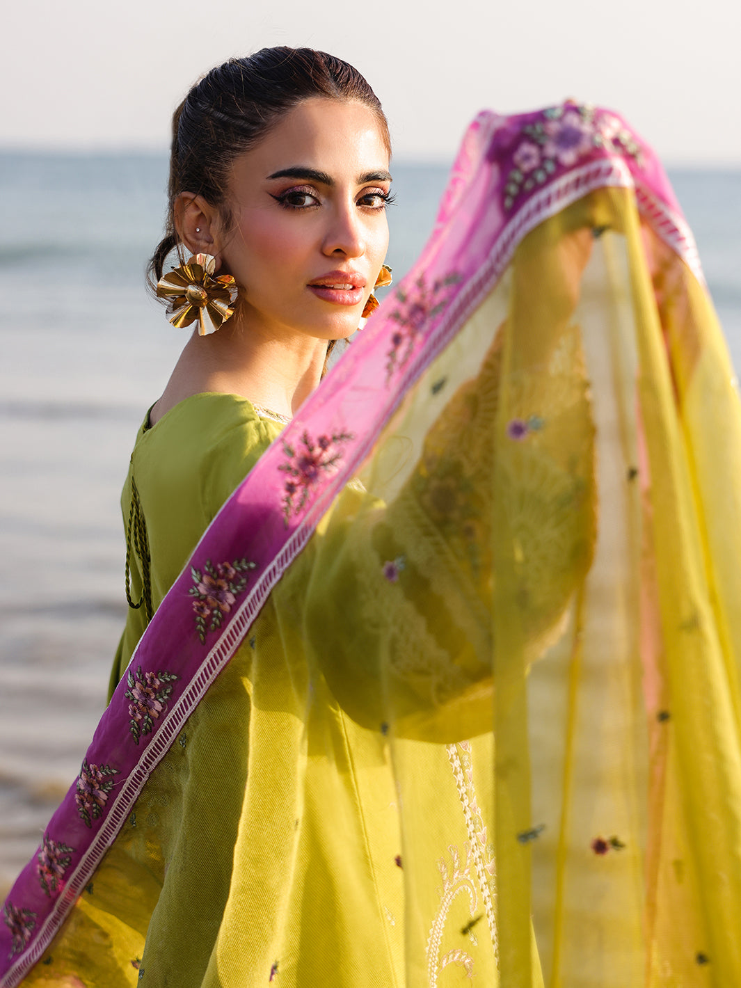 Faiza Faisal | Marine Luxury Lawn 25 | HINA XL Parrot Green Lawn