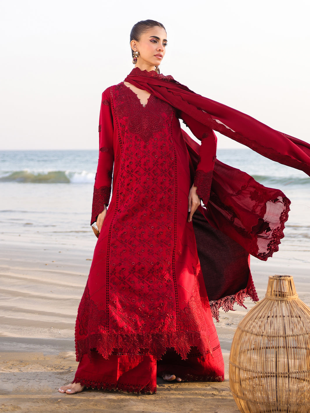 Faiza Faisal | Marine Luxury Lawn 25 | TARA S Red Lawn