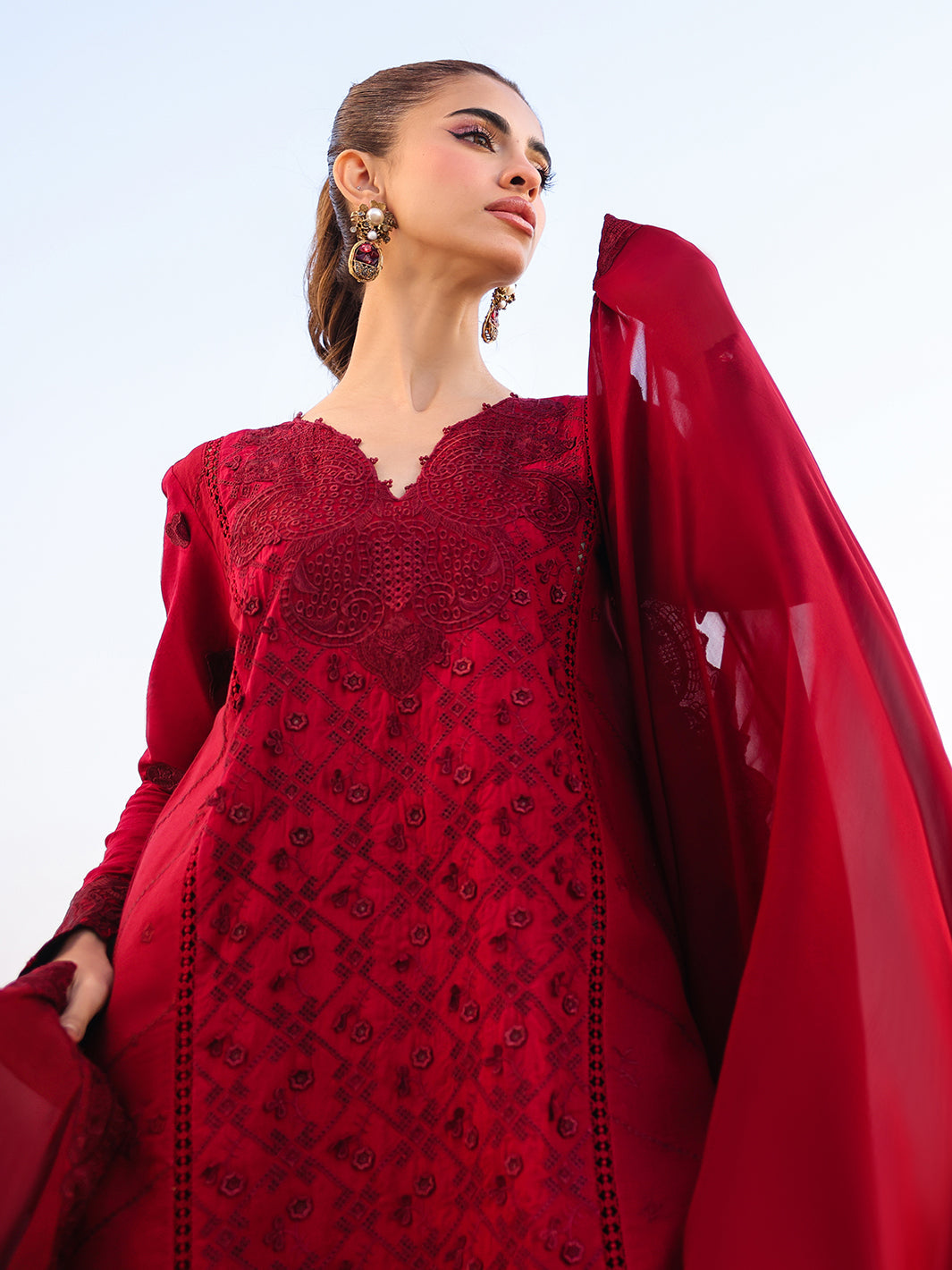 Faiza Faisal | Marine Luxury Lawn 25 | TARA M Red Lawn
