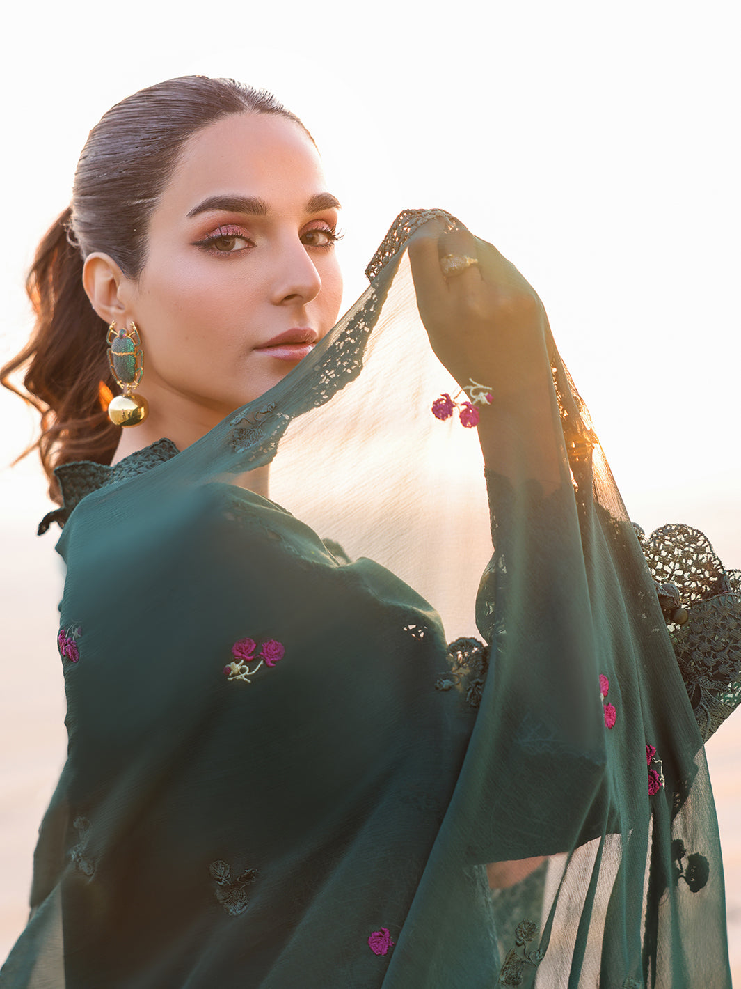 Faiza Faisal | Marine Luxury Lawn 25 | SOPHIA Custom Size Bottle Green Lawn