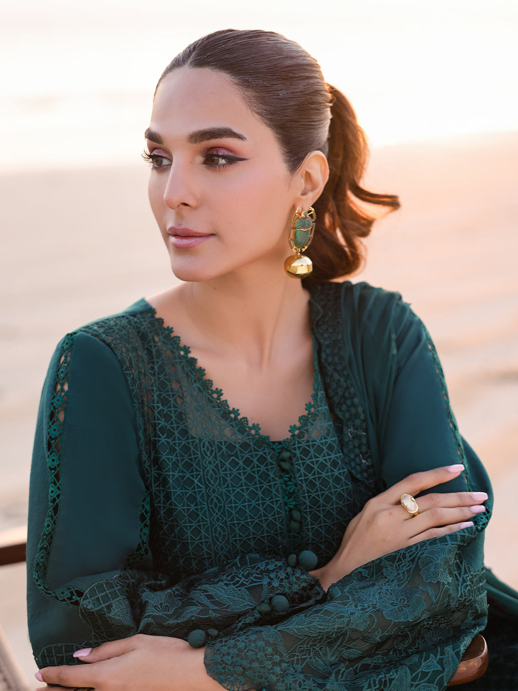 Faiza Faisal | Marine Luxury Lawn 25 | SOPHIA XL Bottle Green Lawn
