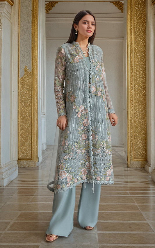 Threads and Motifs | Formal Dresses 25 | Organza Embroidered Front Open Jacket - Pakistani Designer Dress - by Threads and Motifs - Type : Ladies Clothes - 100% Original at Saira Sultan