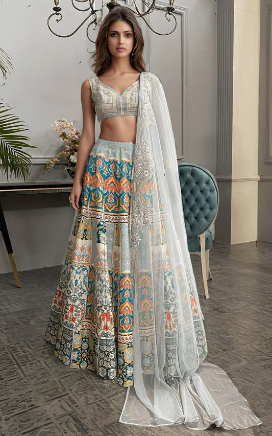 Threads and Motifs | Formal Dresses 25 | Embroidered Blouse With Printed Lehenga And Dupatta - Pakistani Designer Dress - by Threads and Motifs - Type : Ladies Clothes - 100% Original at Saira Sultan