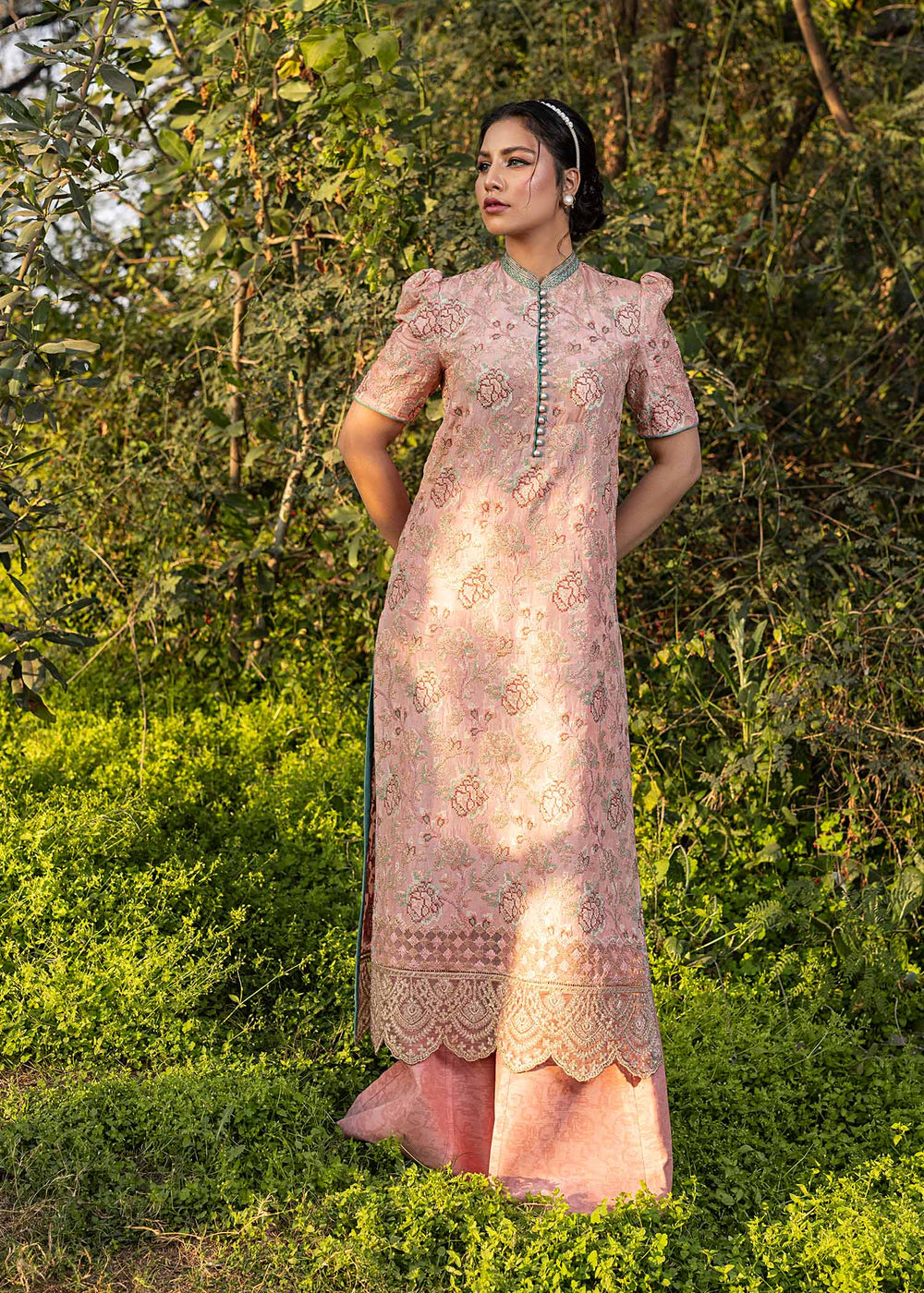 HSY | Summer Edit | Salmon Pink - Pakistani Designer Dress - by HSY - Type : Ladies Clothes - 100% Original at Saira Sultan