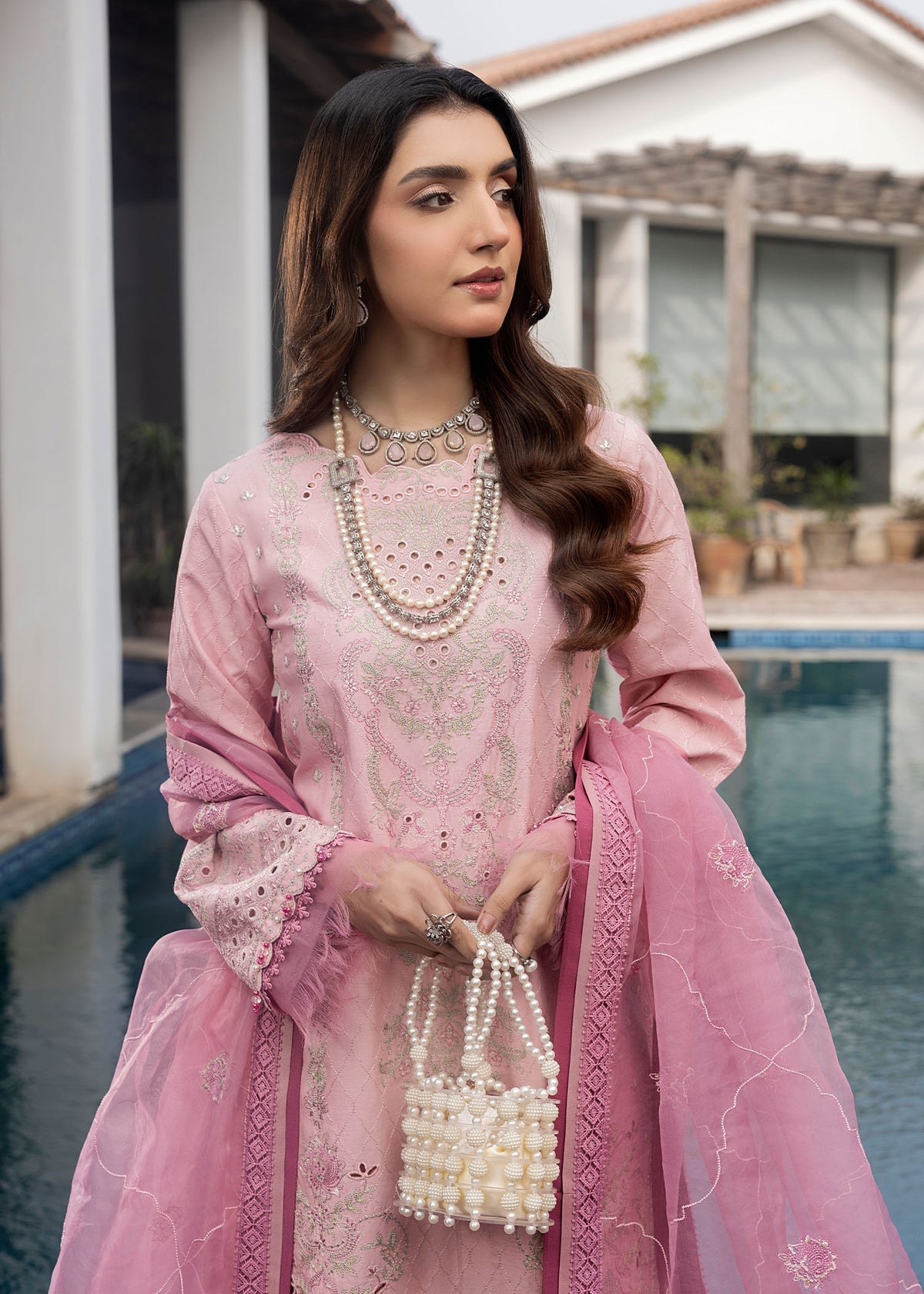 Shurooq | Luxury Lawn 25 | Blossom M Light Pink Lawn