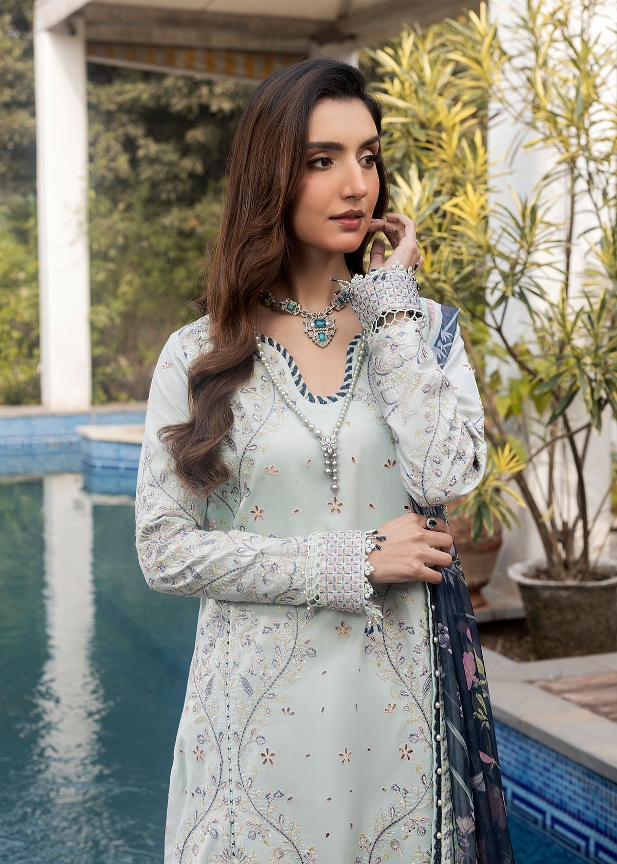 Shurooq | Luxury Lawn 25 | Evie M Light Blue Lawn
