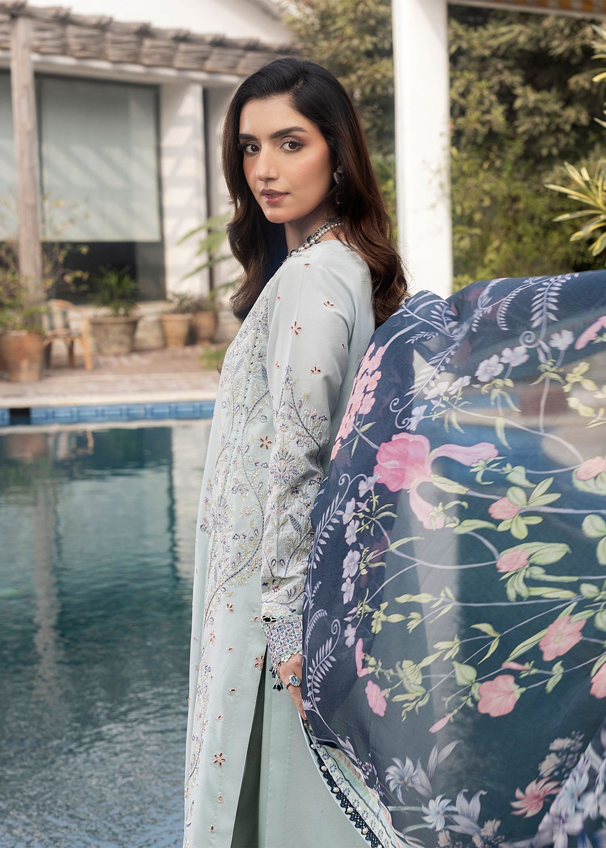 Shurooq | Luxury Lawn 25 | Evie Custom Size Light Blue Lawn
