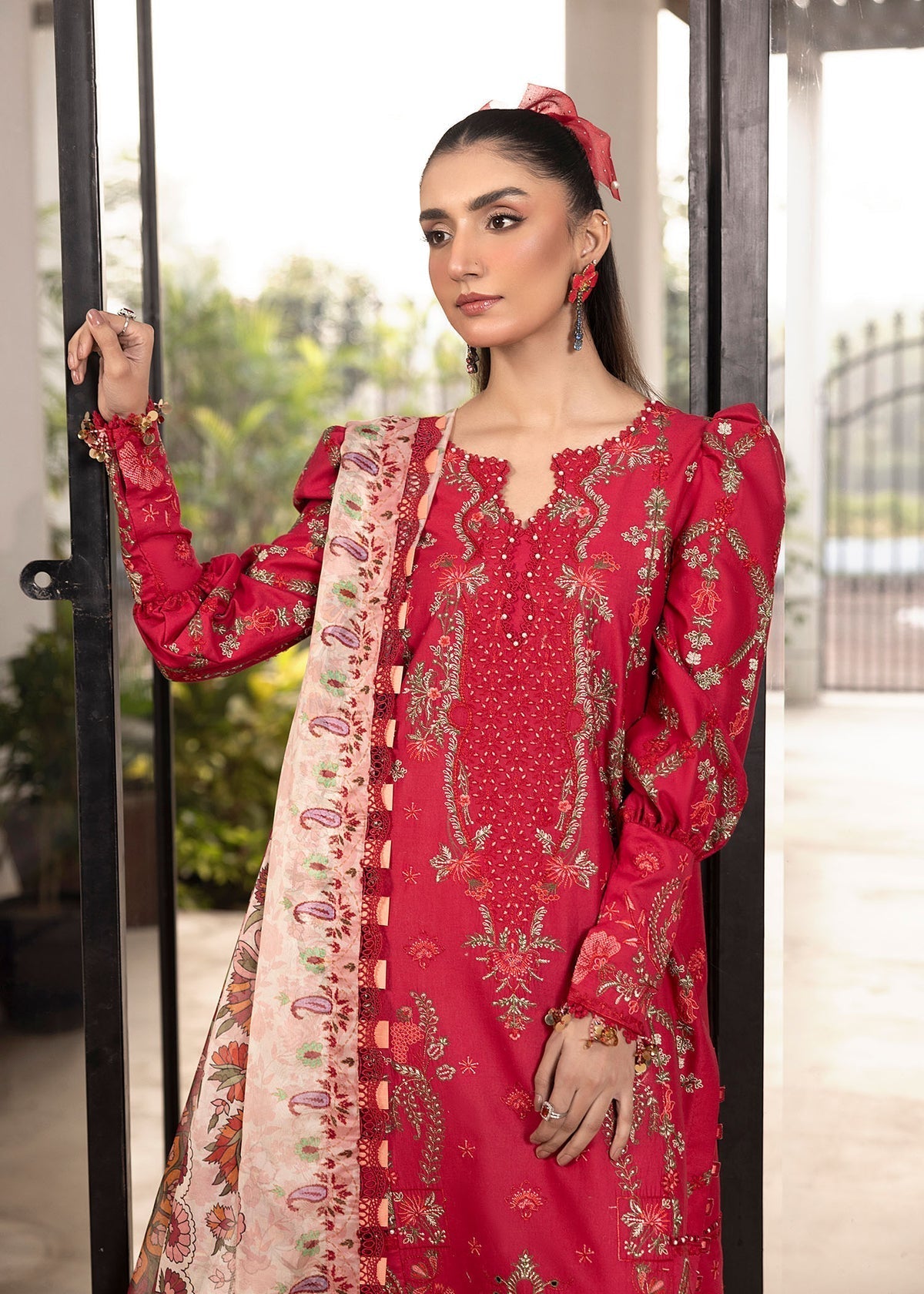 Shurooq | Luxury Lawn 25 | Lina Custom Size Haute Red Lawn