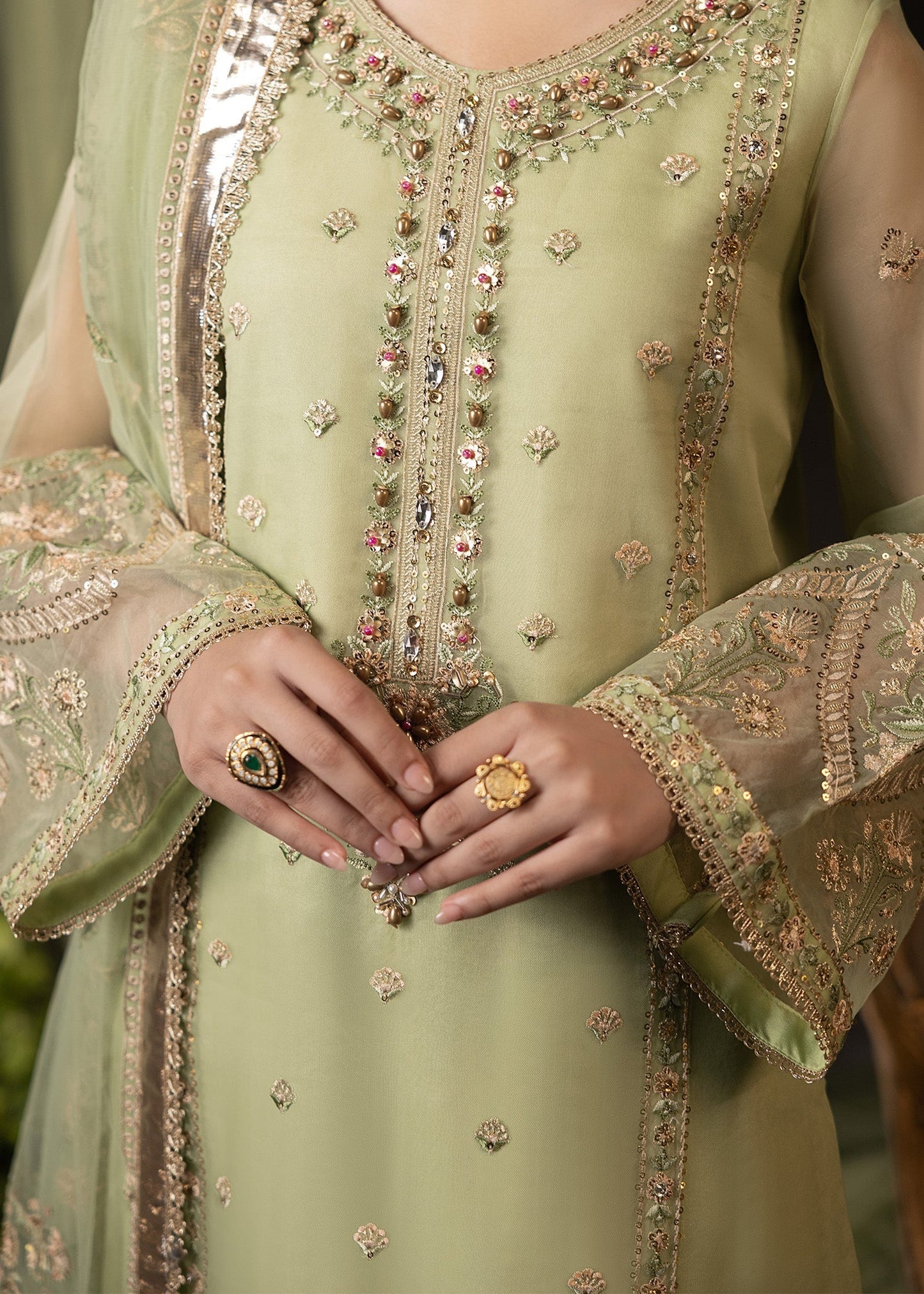 Shurooq | Garden of Dream | Verde L Mint Green Organza