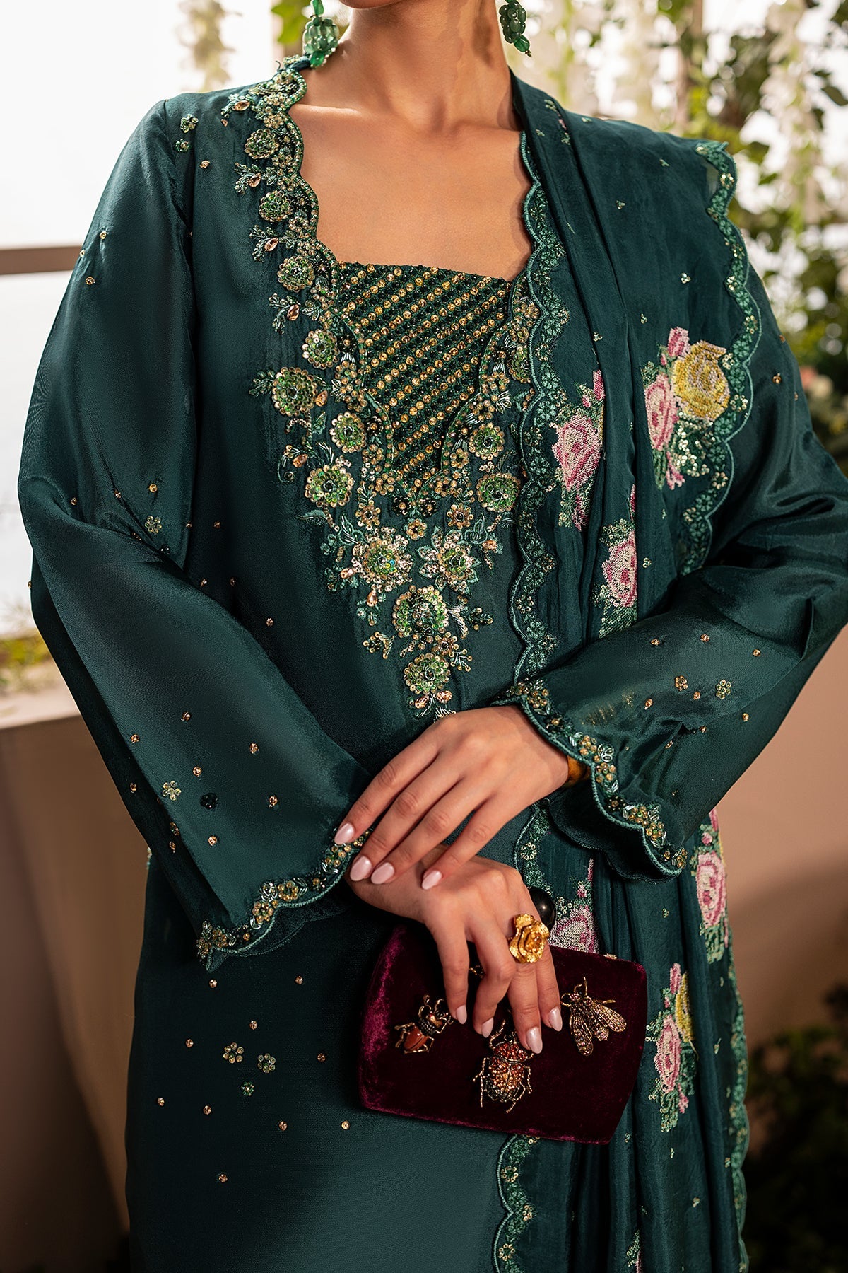 Mina Kashif | Loona Lawn 25 | Zircon M Mid Green Tussar Silk