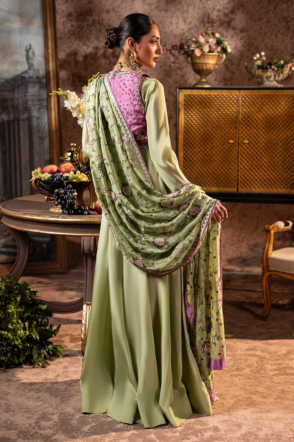 Mina Kashif | Loona Lawn 25 | Elan S Apple Green Roman Silk