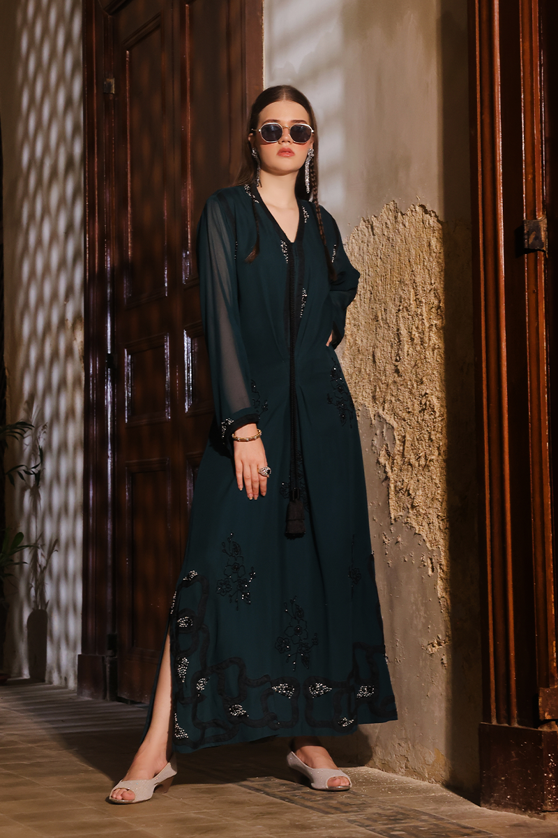 Mona Imran | Dilzaib Formals | Haniya S Deep Teal Pure Chiffon