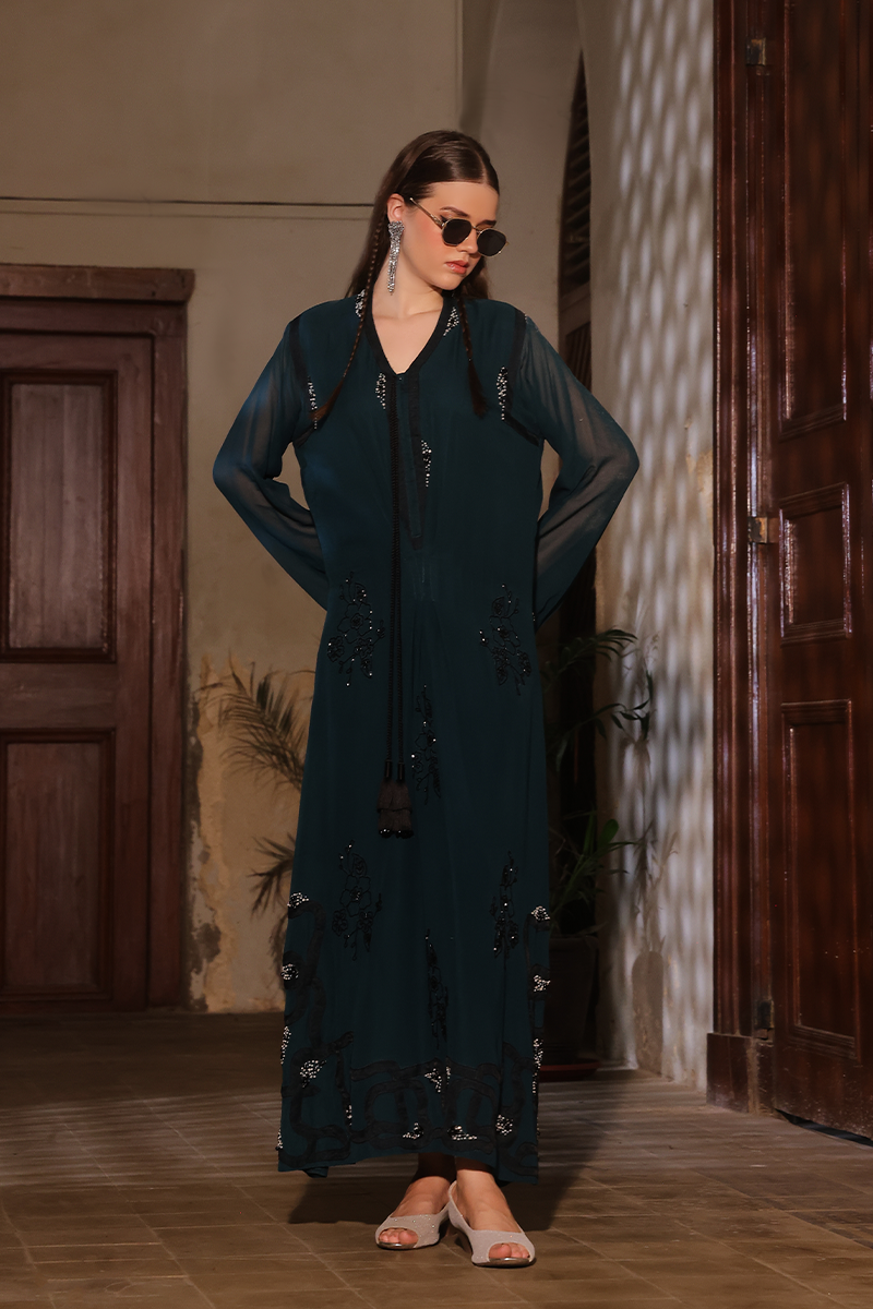 Mona Imran | Dilzaib Formals | Haniya L Deep Teal Pure Chiffon