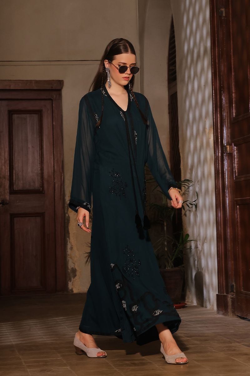 Mona Imran | Dilzaib Formals | Haniya M Deep Teal Pure Chiffon