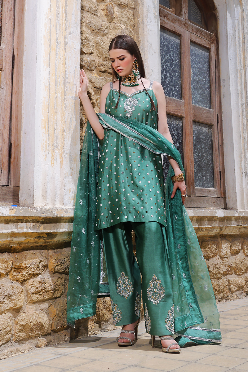 Mona Imran | Dilzaib Formals | Romesa S Teal Green
