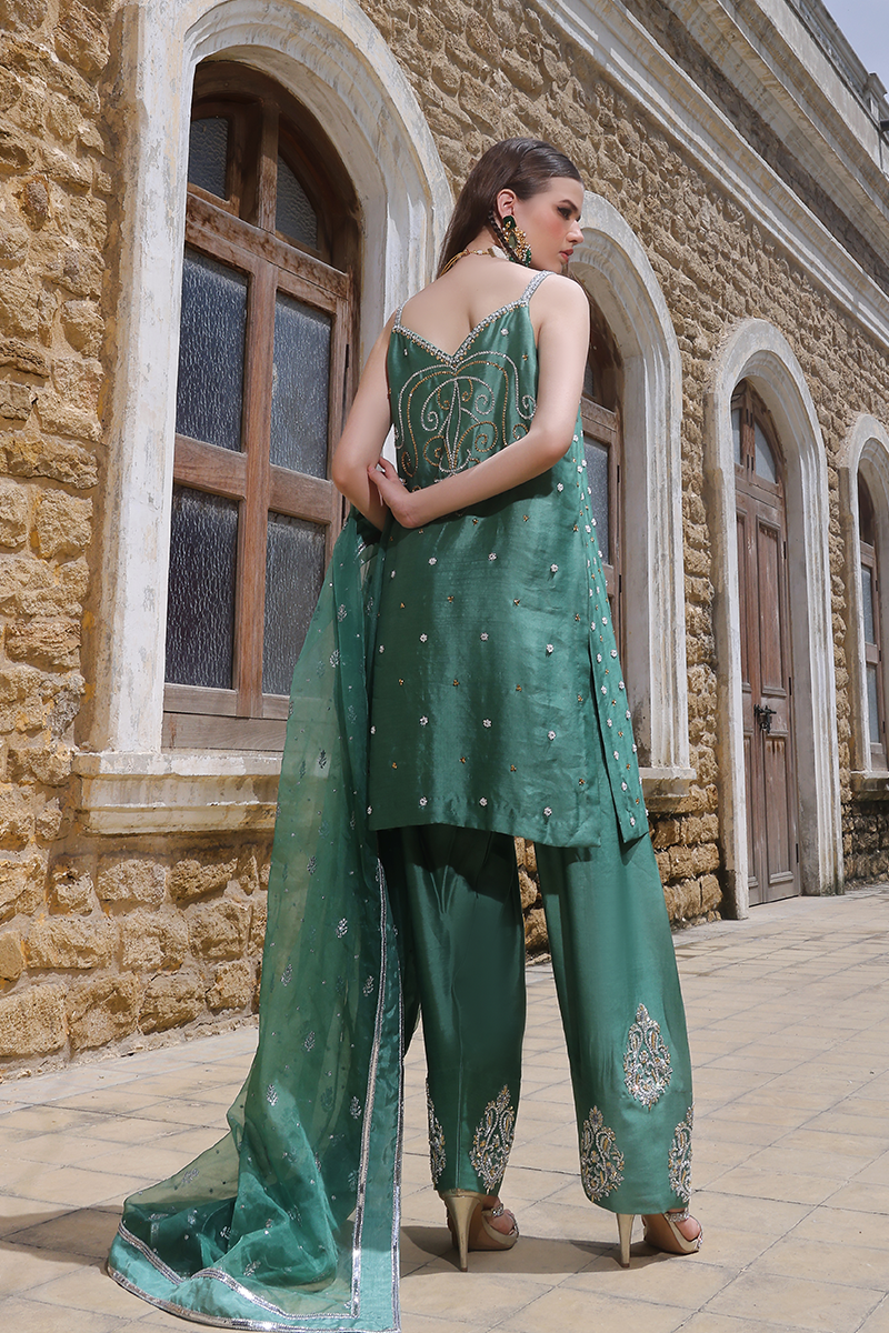 Mona Imran | Dilzaib Formals | Romesa L Teal Green