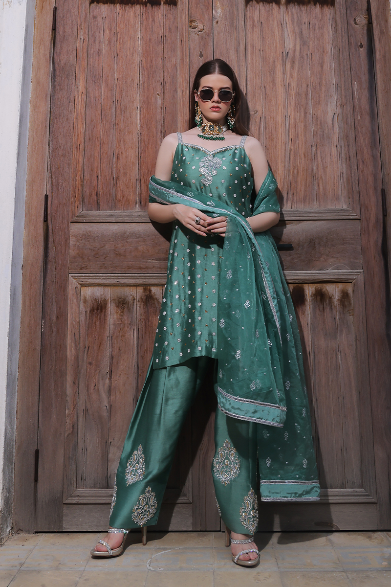 Mona Imran | Dilzaib Formals | Romesa XL Teal Green