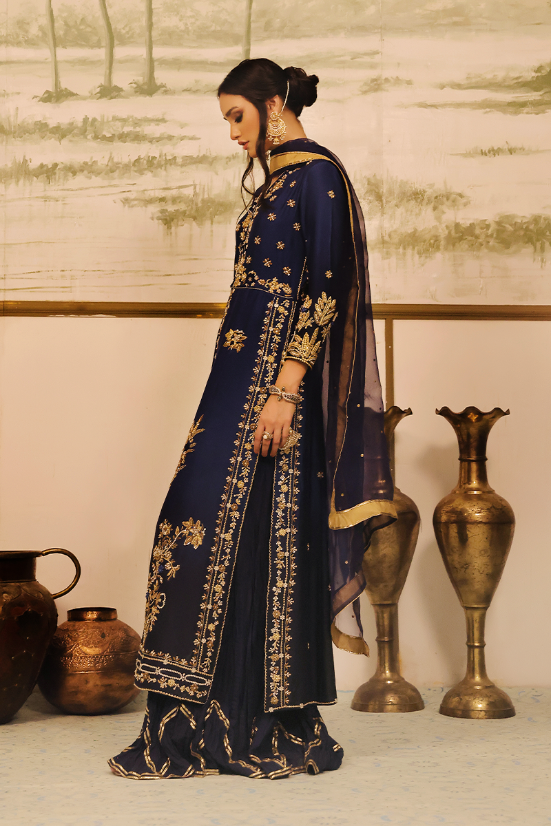 Mona Imran | Dilzaib Formals | Neelam XS Navy Blue Pure Sheesha Silk