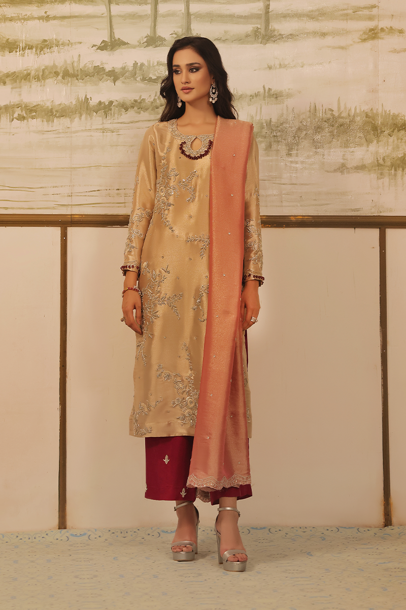 Mona Imran | Dilzaib Formals | Haya XS Gold Lama Tissue