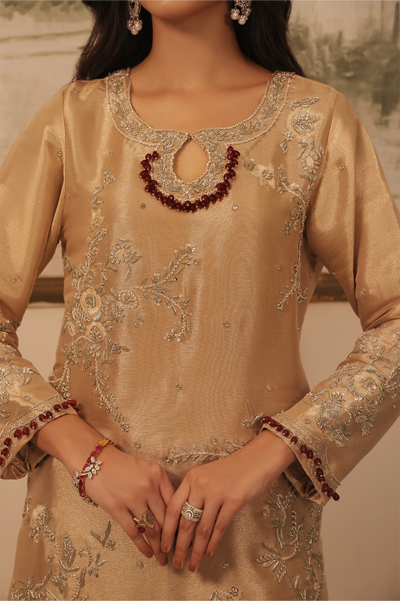 Mona Imran | Dilzaib Formals | Haya M Gold Lama Tissue