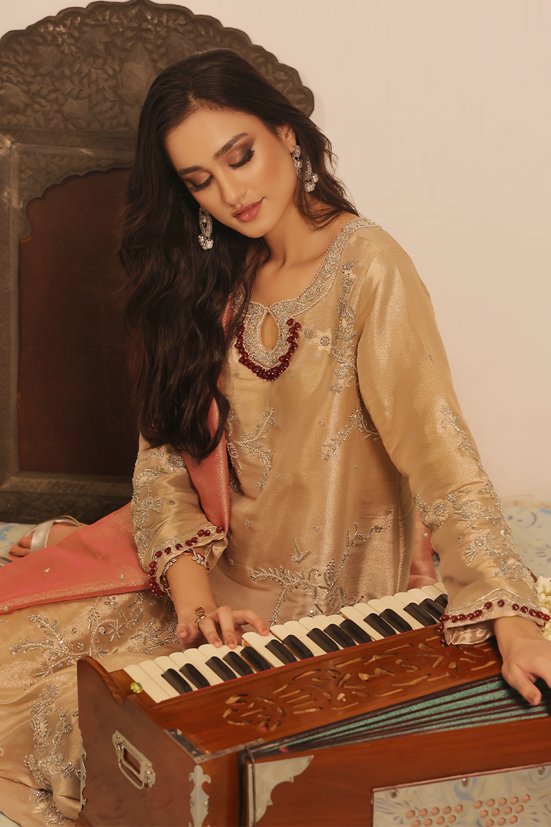 Mona Imran | Dilzaib Formals | Haya L Gold Lama Tissue