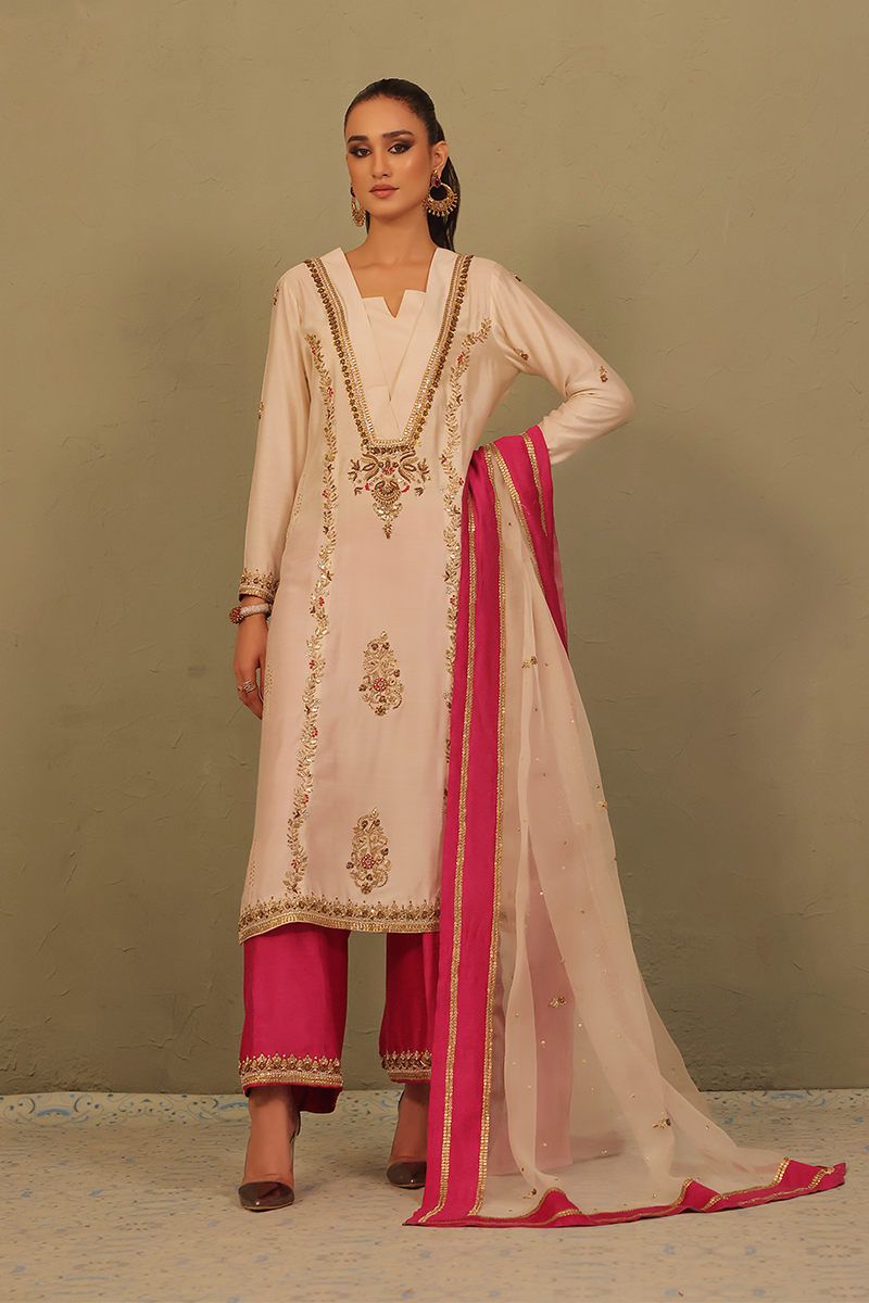 Mona Imran | Dilzaib Formals | Sahiba XS Ivory Pure Sheesha Silk