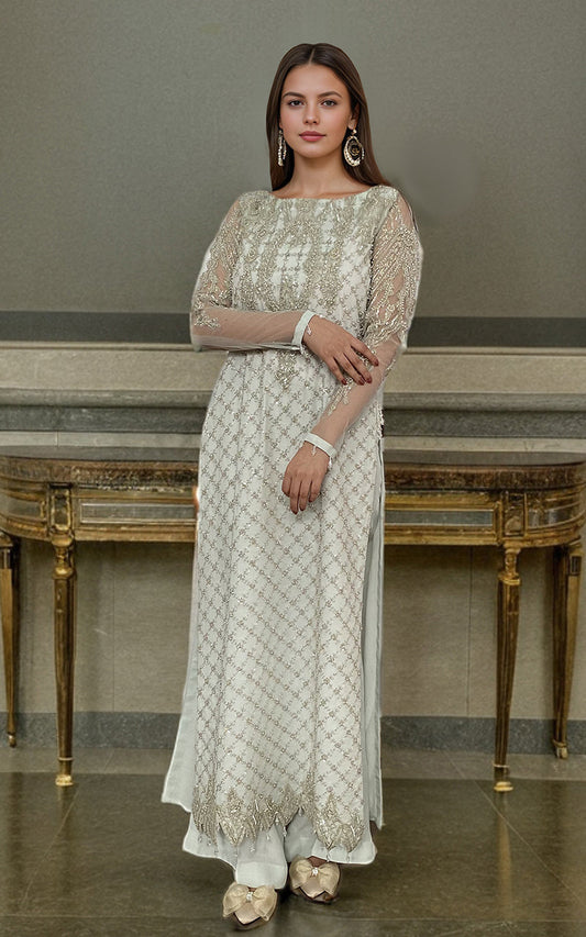 Threads and Motifs | Formal Dresses 25 | Net Embroidered Shirt With Trouser - Pakistani Designer Dress - by Threads and Motifs - Type : Ladies Clothes - 100% Original at Saira Sultan