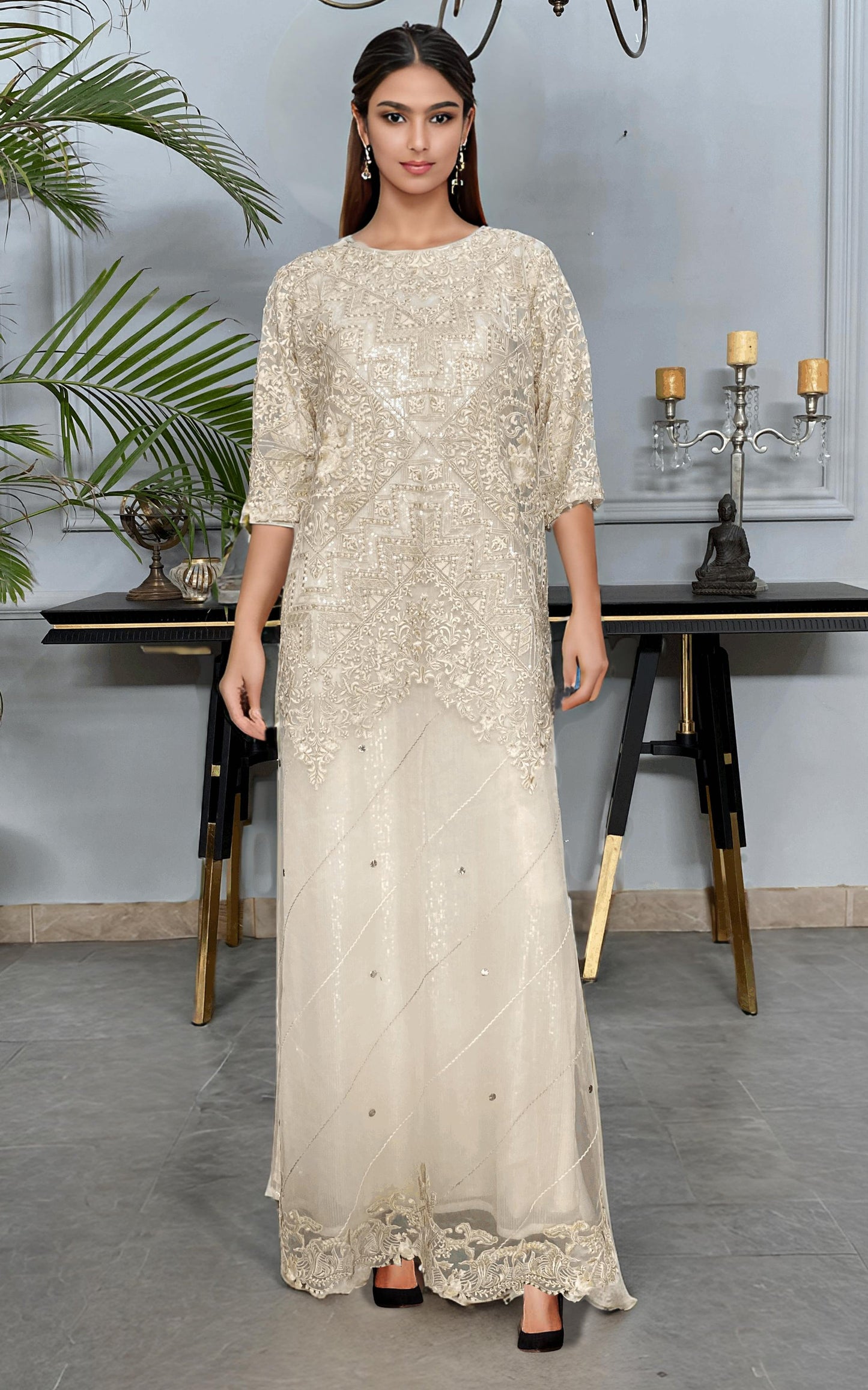 Threads and Motifs | Formal Dresses 25 | NET EMBROIDERED KAFTAN - Pakistani Designer Dress - by Threads and Motifs - Type : Ladies Clothes - 100% Original at Saira Sultan