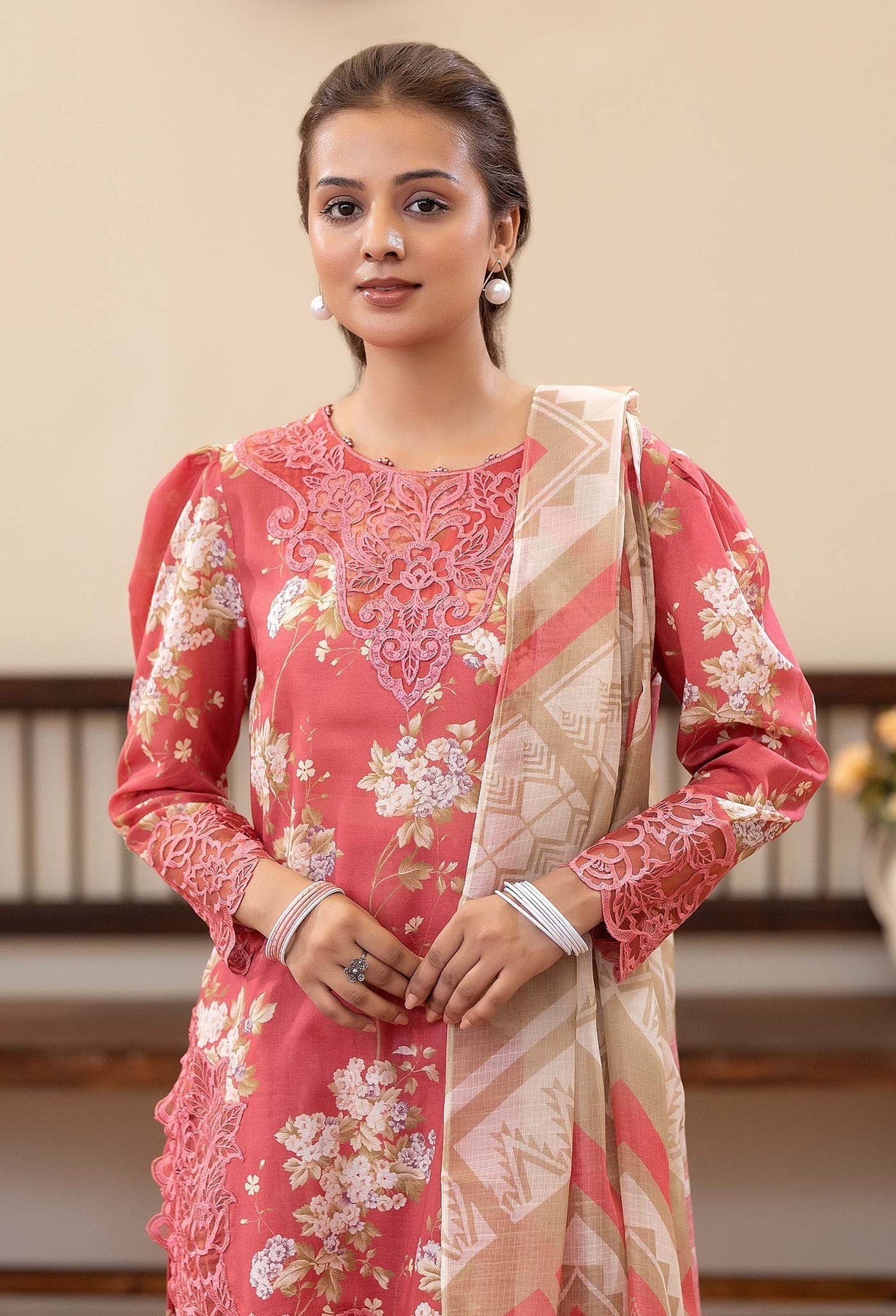 Adans Libas | Prints Eid Edit | 26677 M Coral Pink Lawn