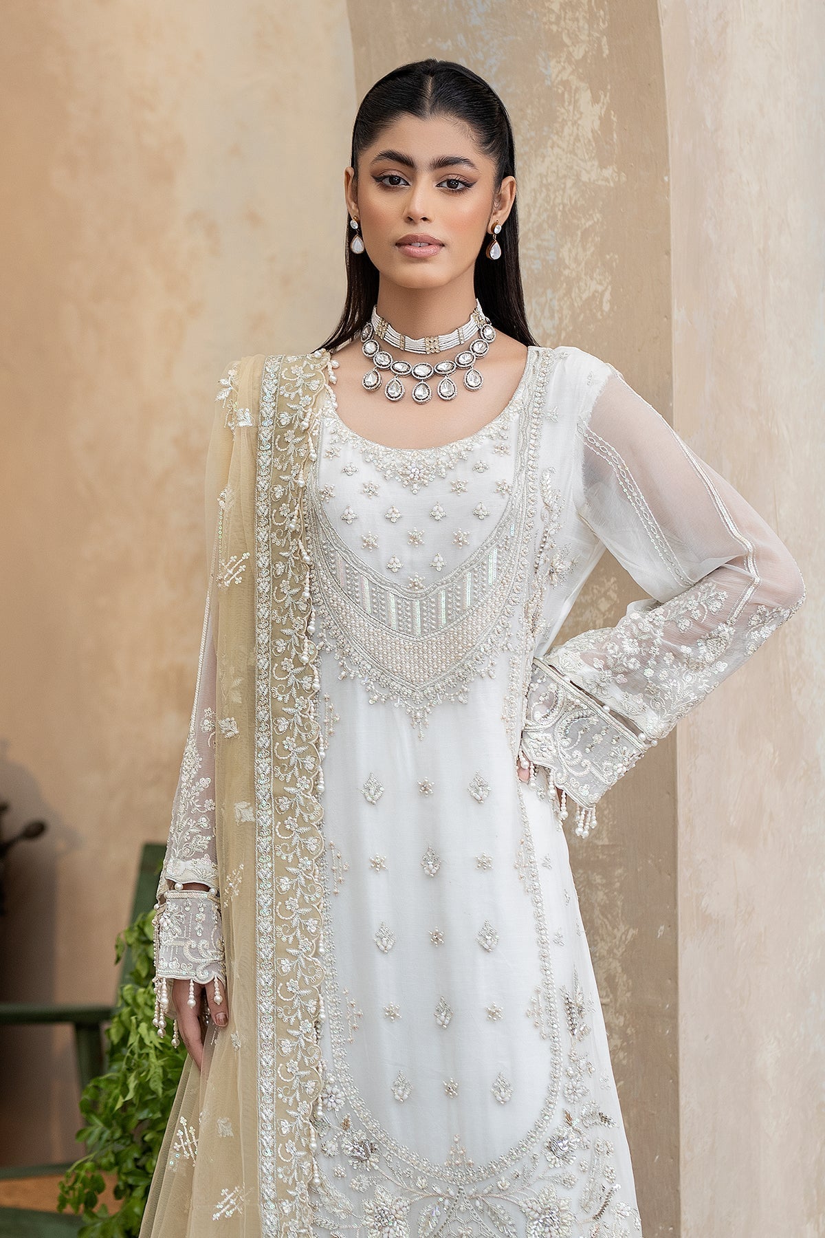 Raeesa Premium | Ada Premium Collection | HU - 49 Aab-E-Zar M White Chiffon