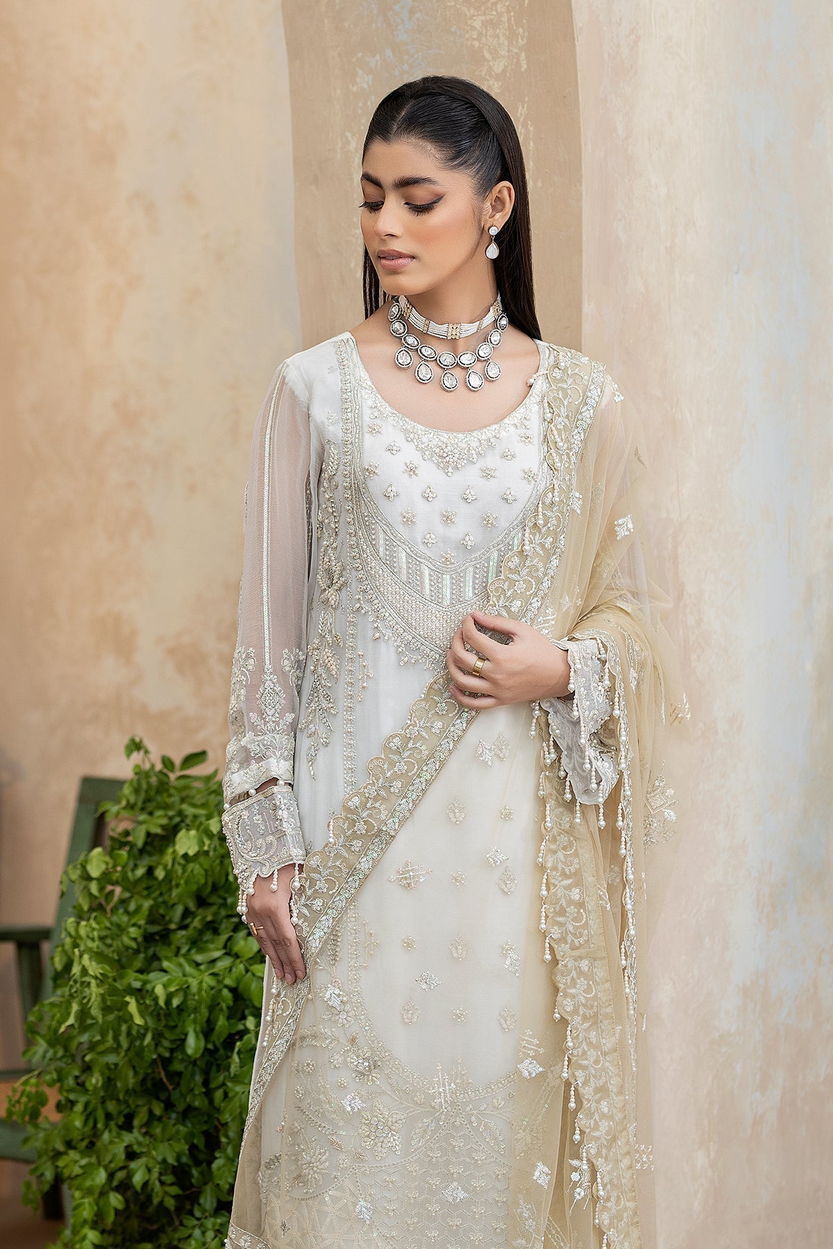 Raeesa Premium | Ada Premium Collection | HU - 49 Aab-E-Zar XL White Chiffon