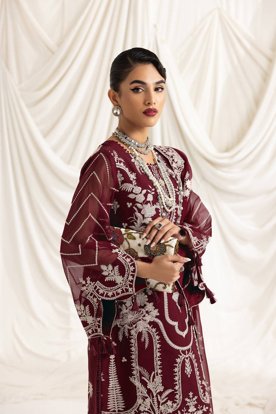 Alizeh | Formals Collection | Clara C (MAROON) - Pakistani Designer Dress - by Alizeh | Type: Formal - 100% Original at Saira Sultan