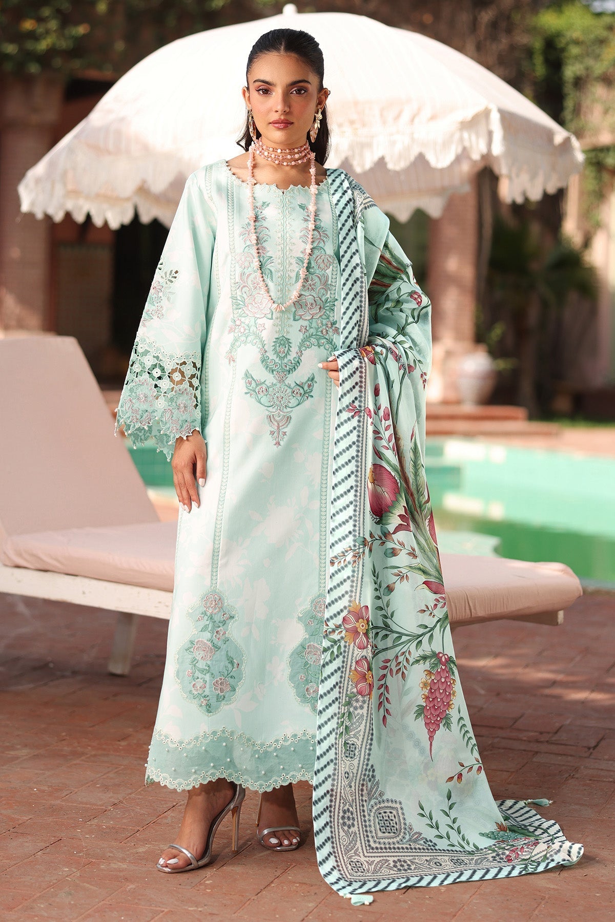 Alizeh | Embroidered Printed Festive Edit 25 |AF-EPL-7031-MIREGA L Ice Blue Lawn