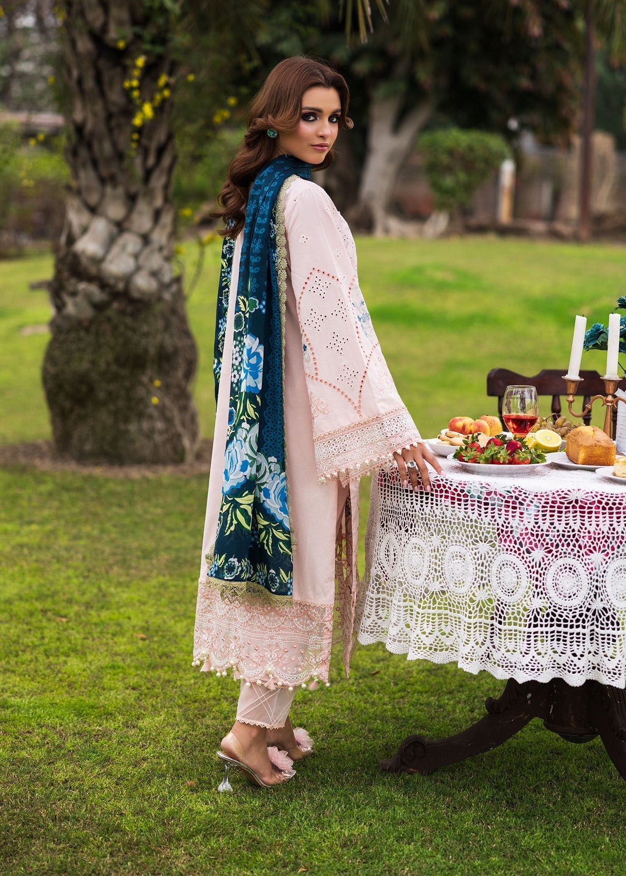 Paras by Pasha | Bloom and Beyond | Coral Bloom S Pale Peach Chikankari Lawn