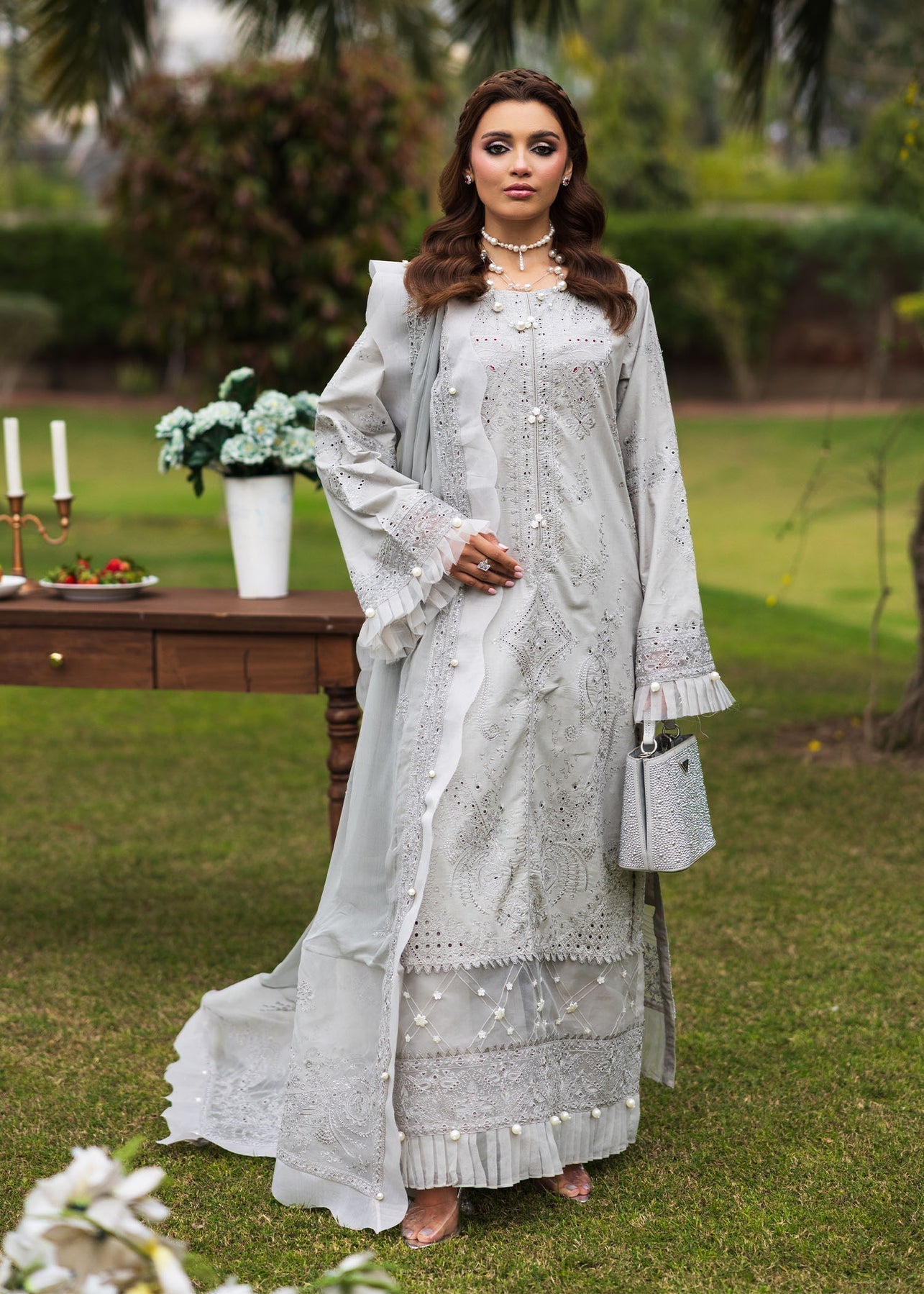 Paras by Pasha | Bloom and Beyond | Ash Bloom XS Gray Chikankari Lawn