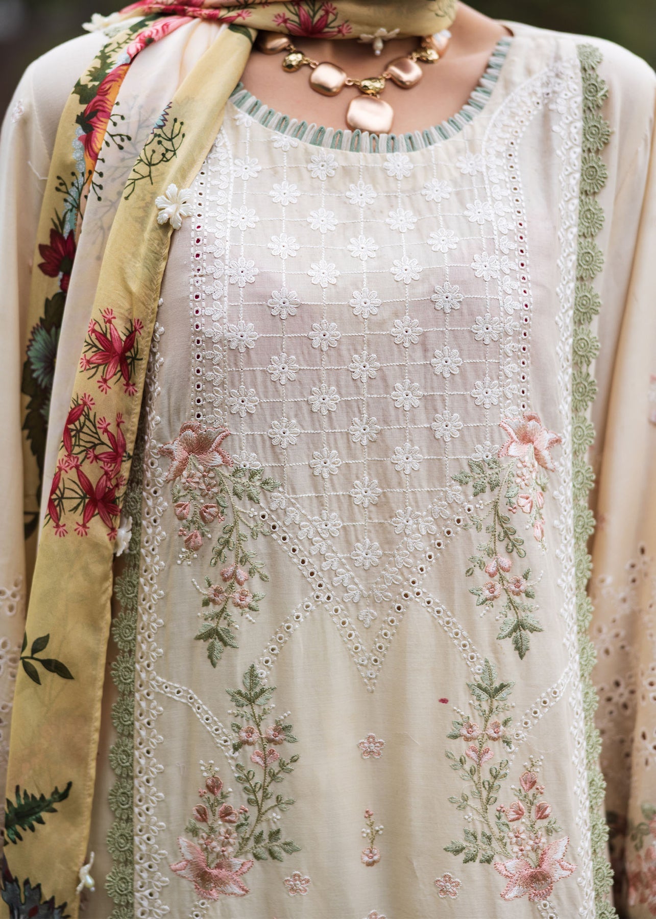 Paras by Pasha | Bloom and Beyond | Snowdrop Bloom Custom Size Ivory Chikankari Lawn
