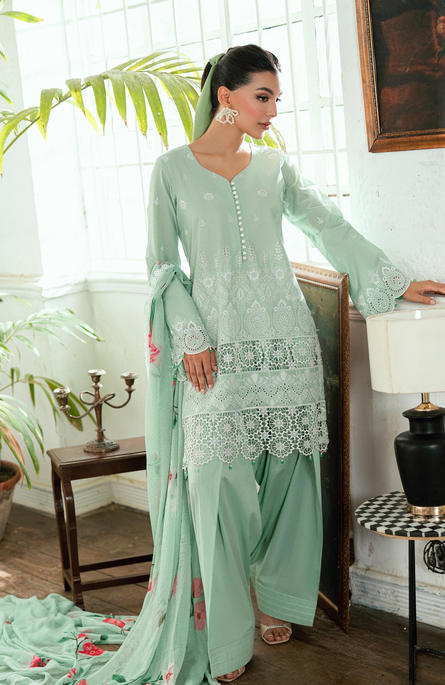 Al Zohaib | Laserkari Premium Edition 25 | LKP-25-01 M Mint Green Schiffli