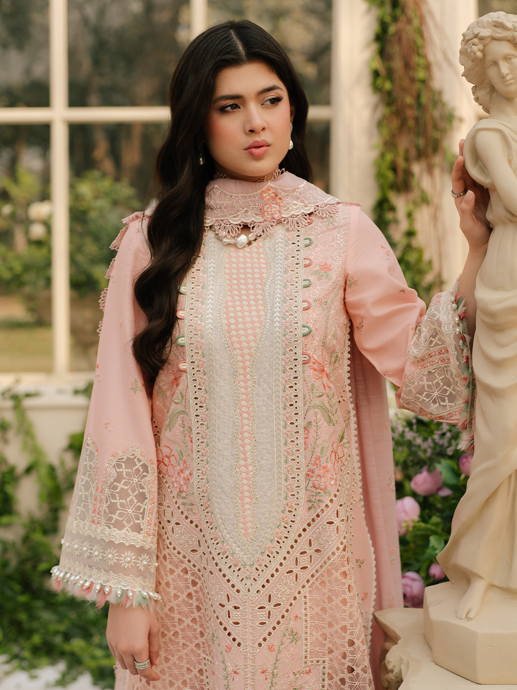 Bin Ilyas | Freesia Embroidered Lawn 25 | 101 - A M Peach Pink Lawn
