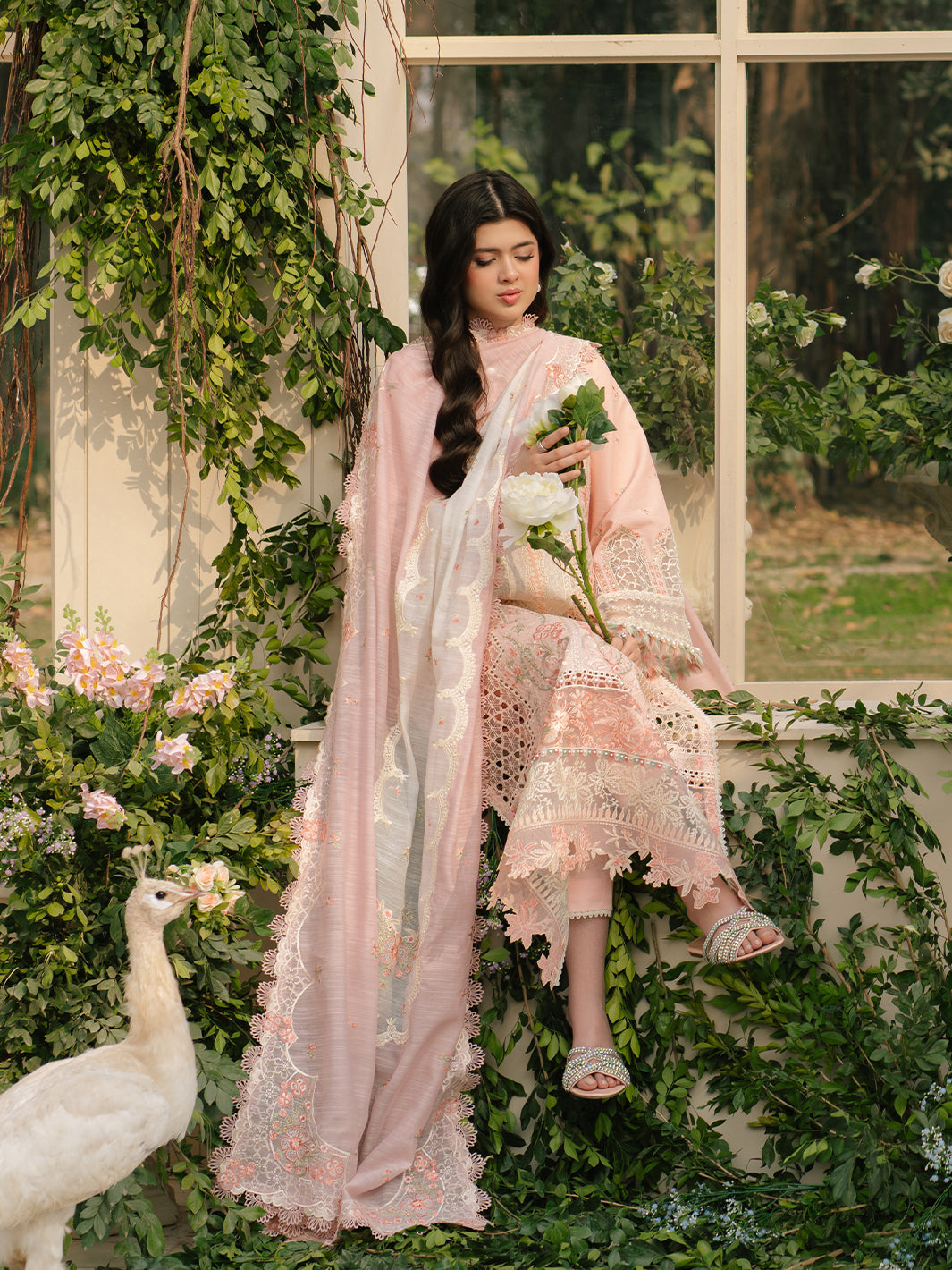 Bin Ilyas | Freesia Embroidered Lawn 25 | 101 - A Custom Size Peach Pink Lawn