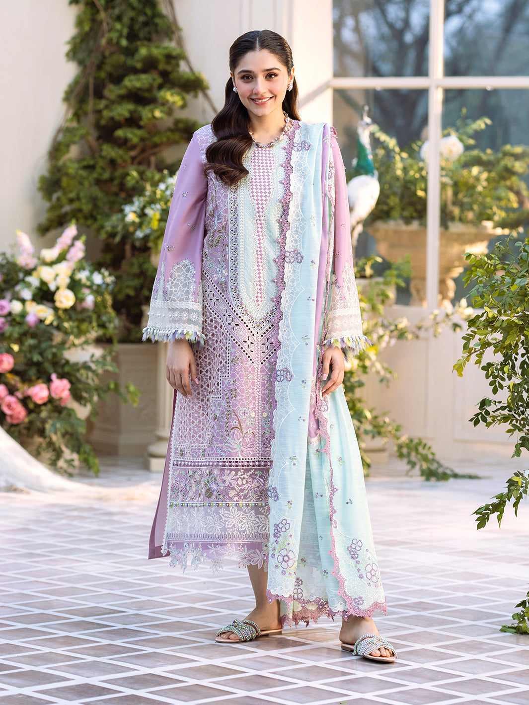 Bin Ilyas | Freesia Embroidered Lawn 25 | 101 - B XS Lilac Lawn