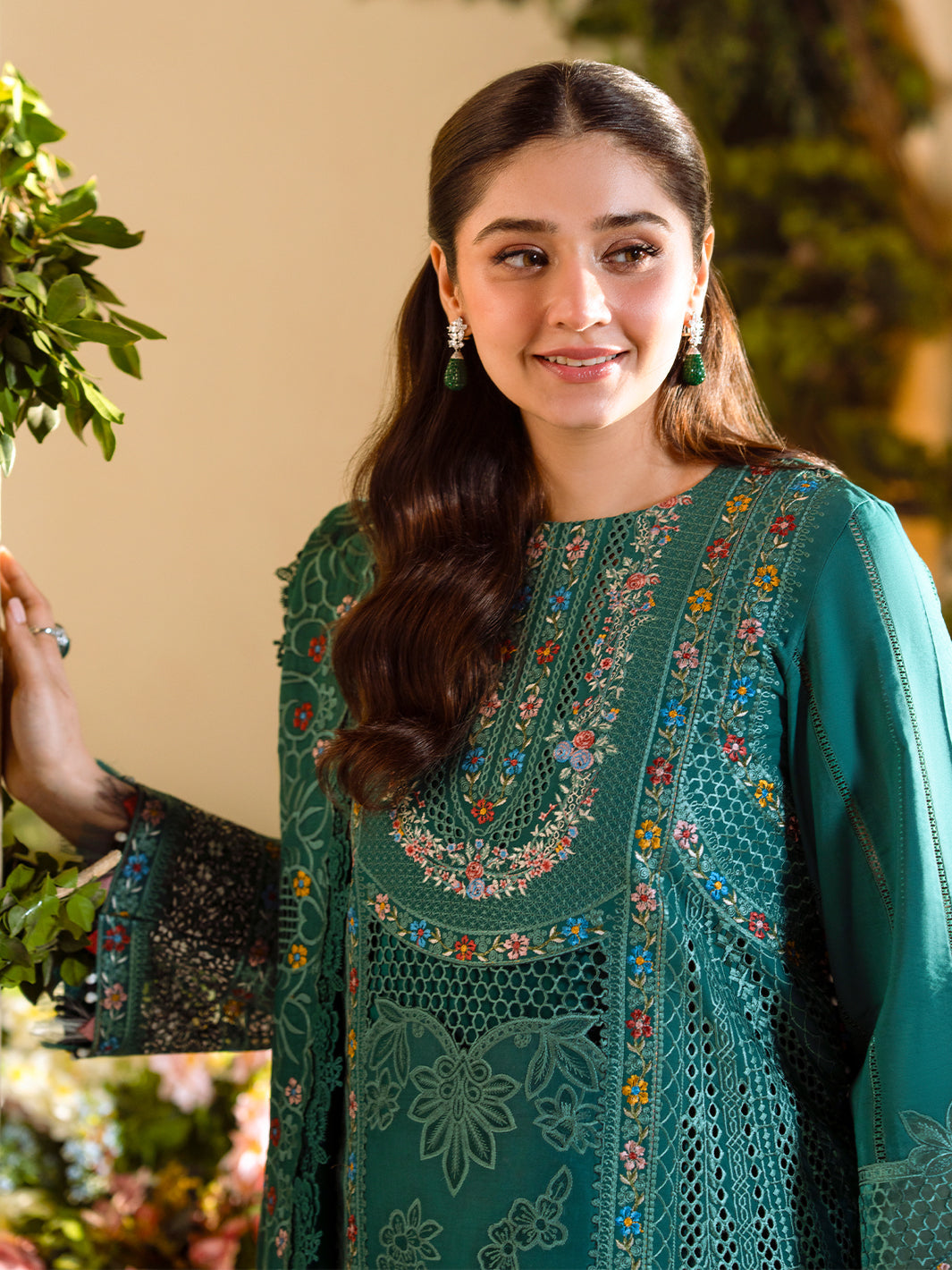 Bin Ilyas | Freesia Embroidered Lawn 25 | 102 - A L Teal Green Lawn