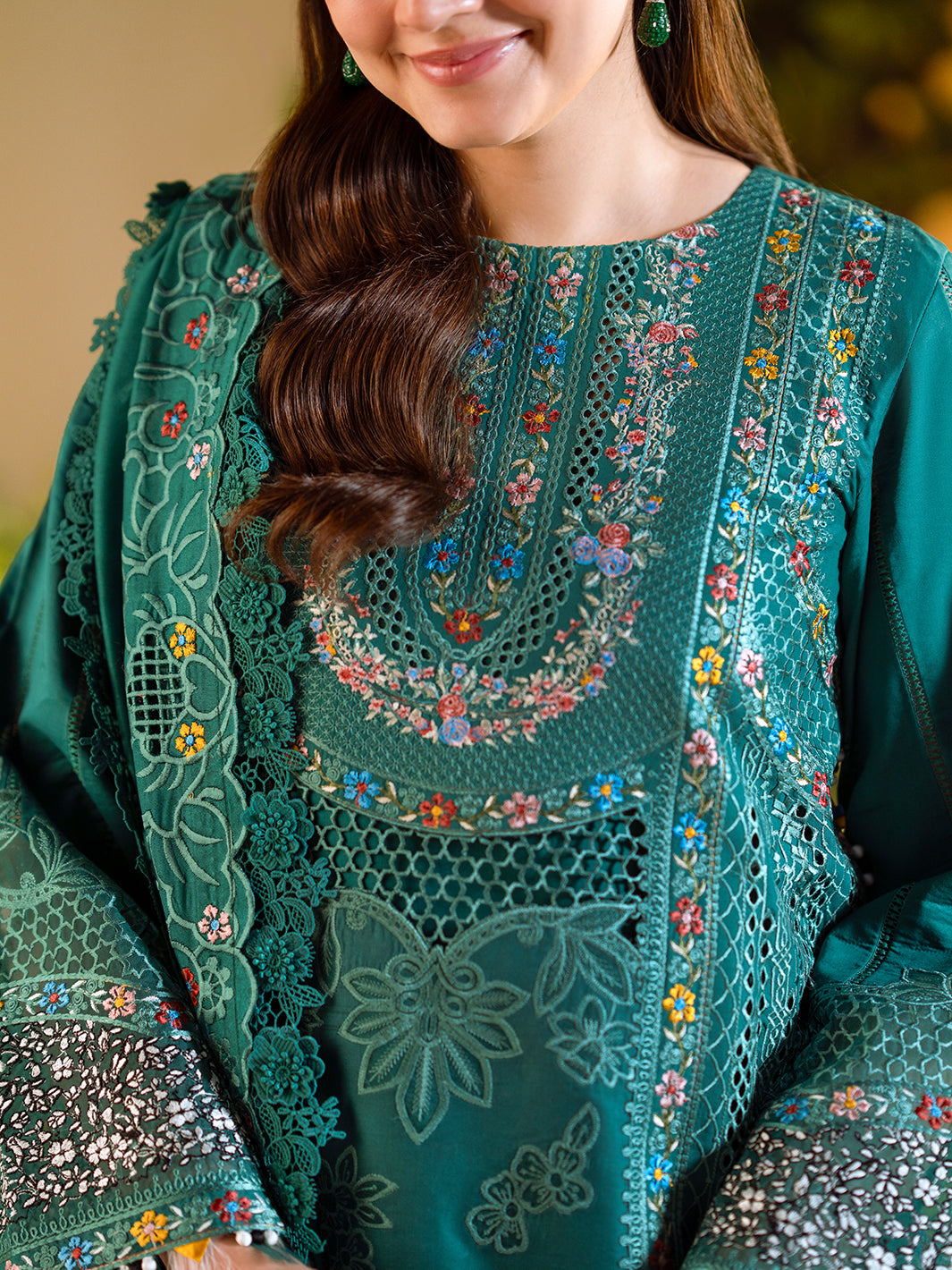 Bin Ilyas | Freesia Embroidered Lawn 25 | 102 - A M Teal Green Lawn