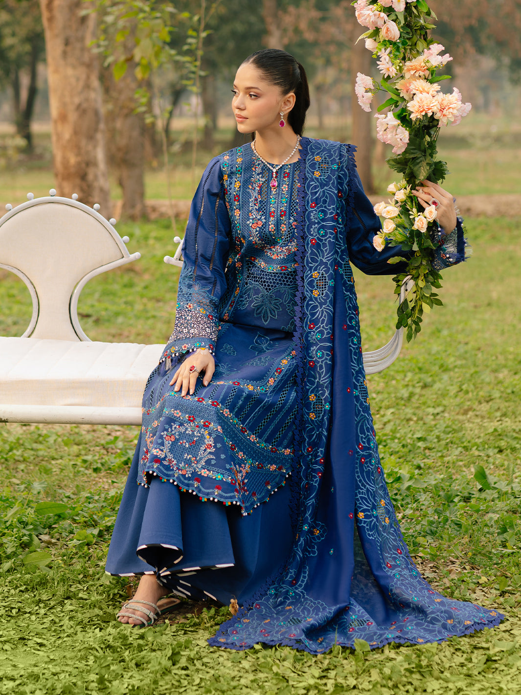 Bin Ilyas | Freesia Embroidered Lawn 25 | 102 - B Custom Size Blue Lawn