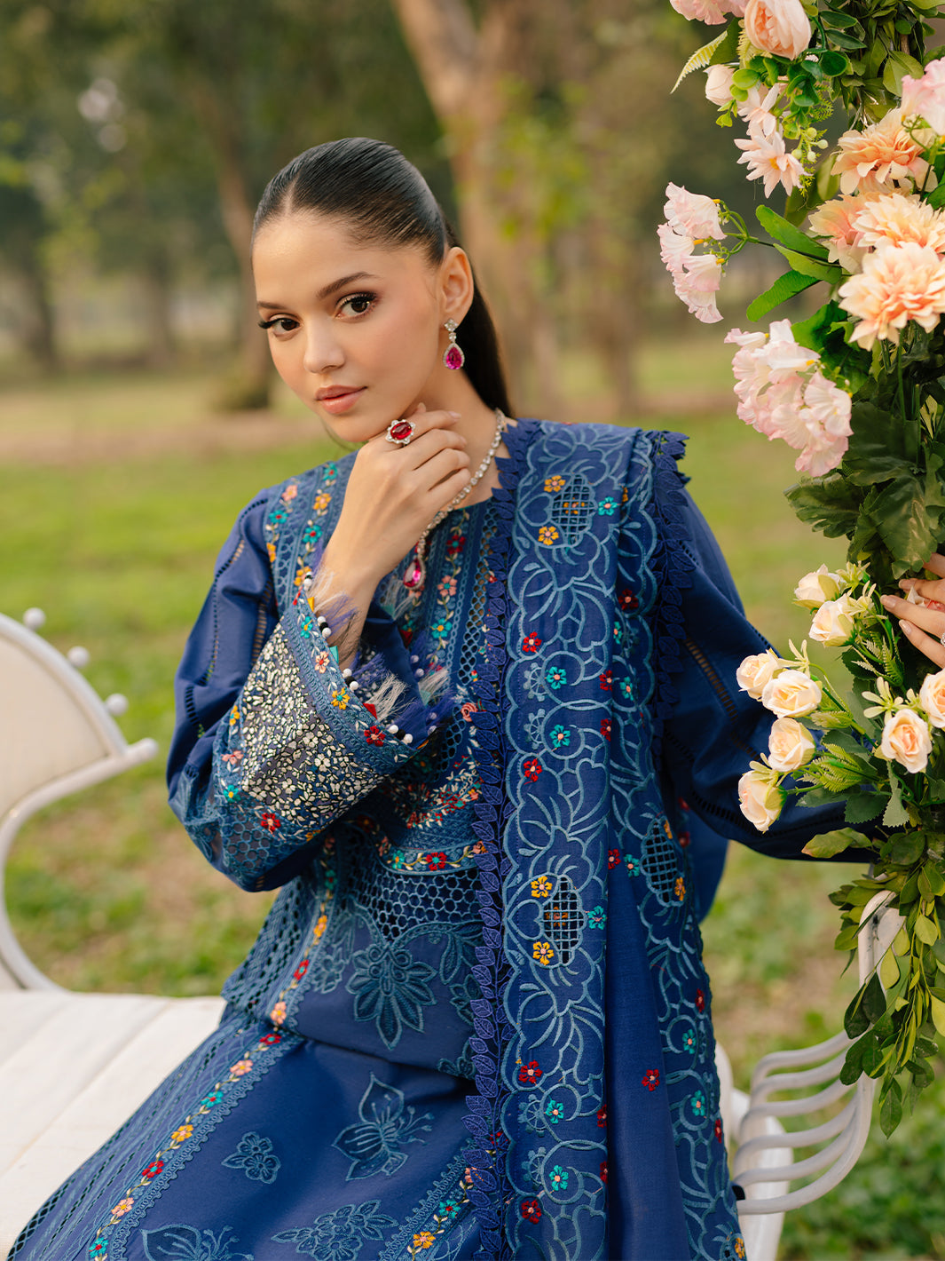 Bin Ilyas | Freesia Embroidered Lawn 25 | 102 - B XL Blue Lawn