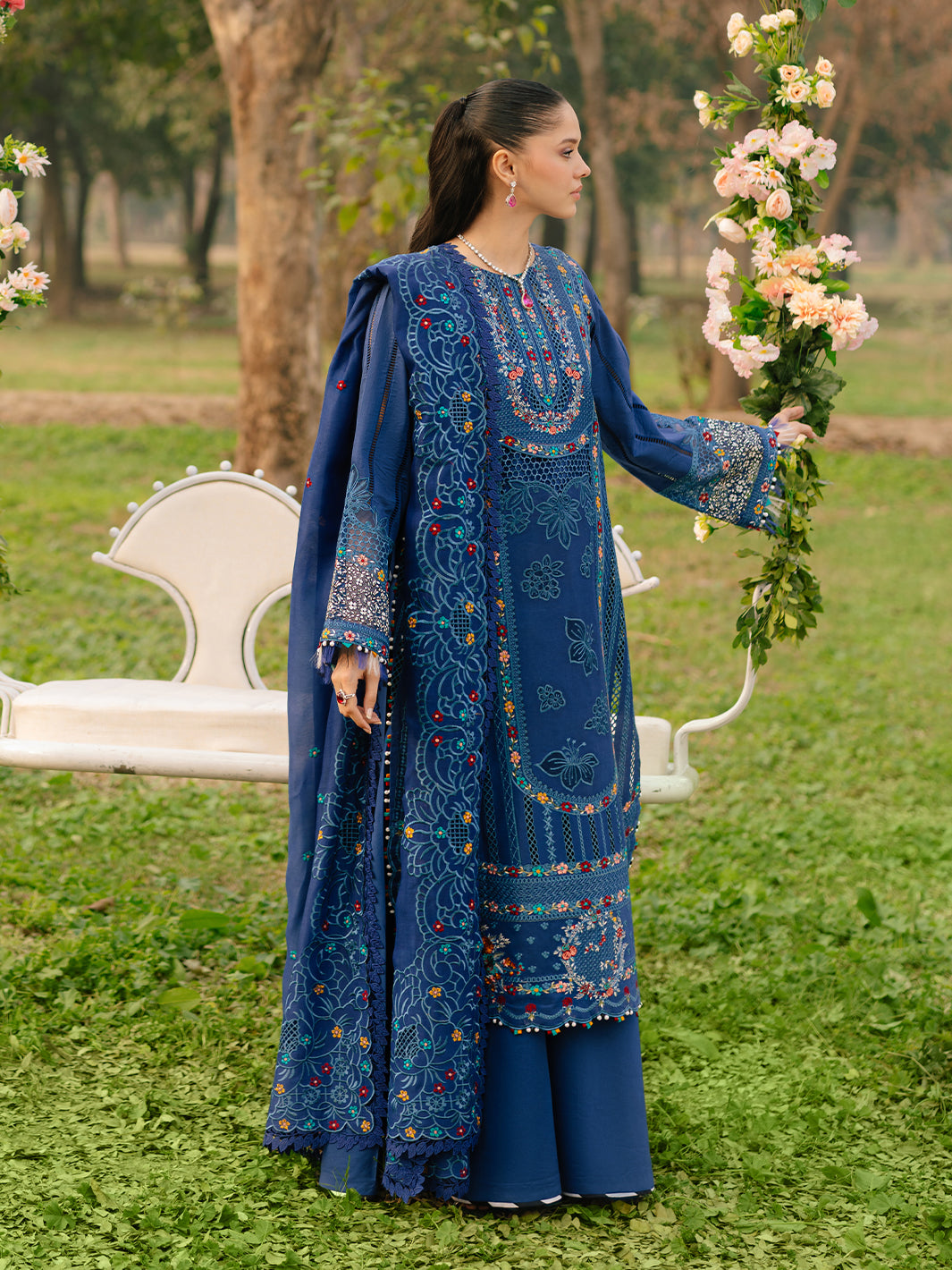 Bin Ilyas | Freesia Embroidered Lawn 25 | 102 - B S Blue Lawn